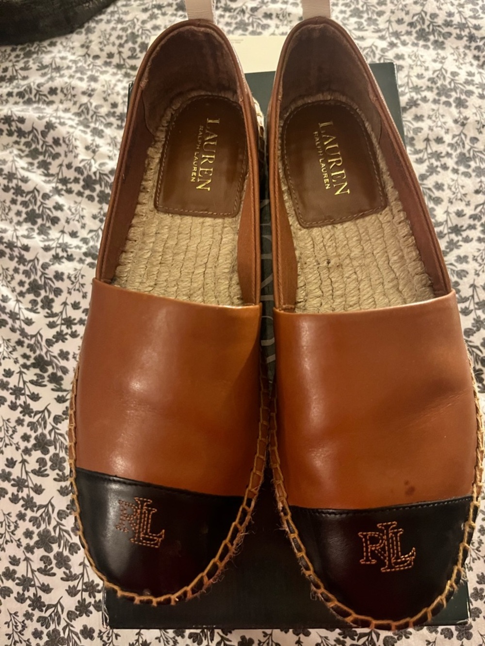 Ralph Lauren Brown and Black Leather Espadrille Loafers